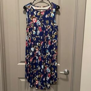 Emerald Blue Floral Midi Dress | Size 2XL | Sleeveless | Soft & Flattering